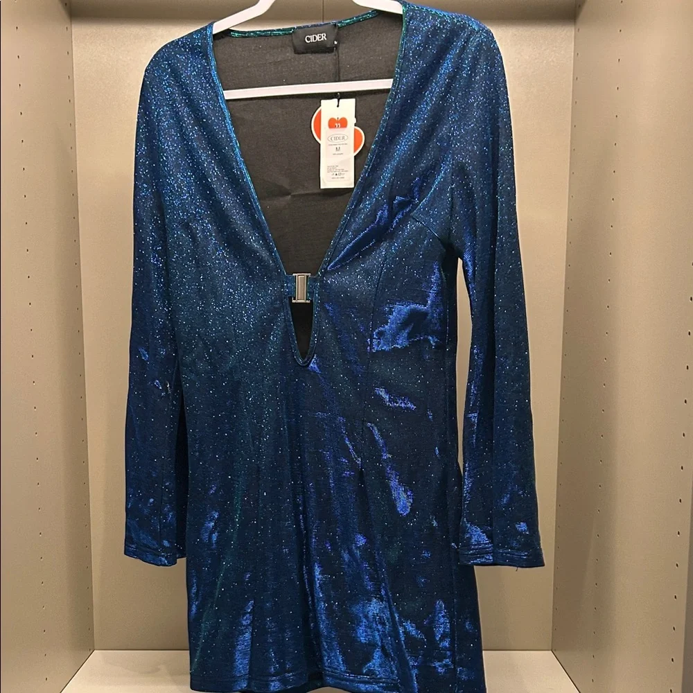 Holographic Deep V Club Dress - Picture 1 of 5